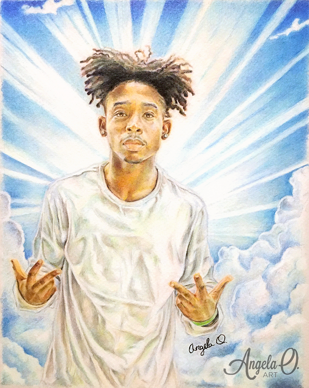 Painting of a young male in heaven.