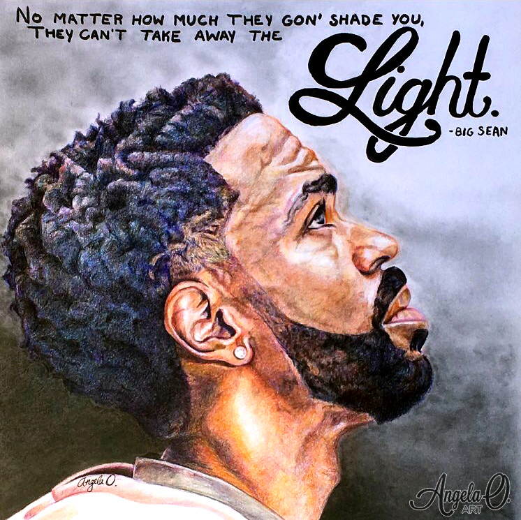 Drawing of music artist Big Sean with an inspirational quote.