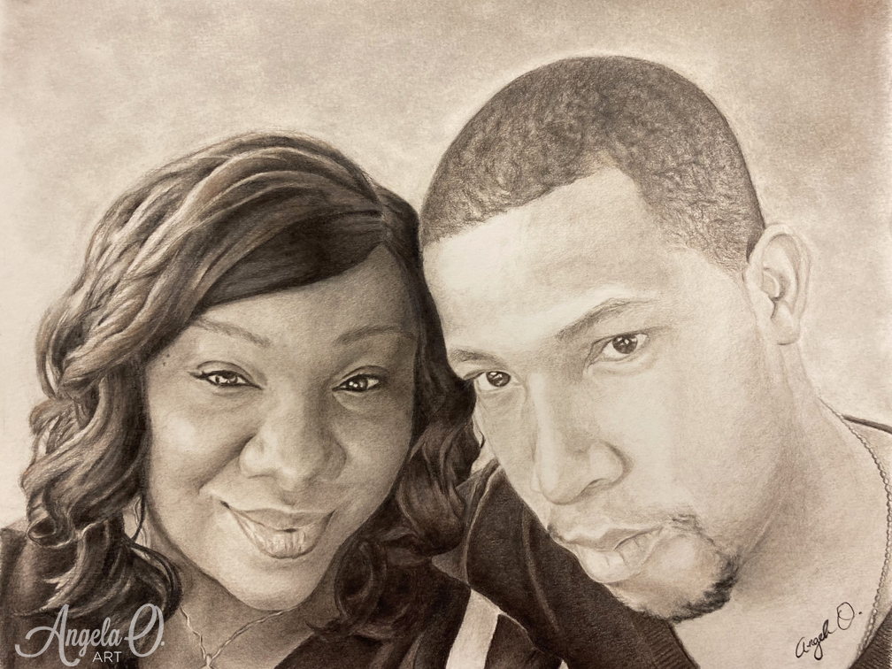 Sepia drawing of a man and woman.